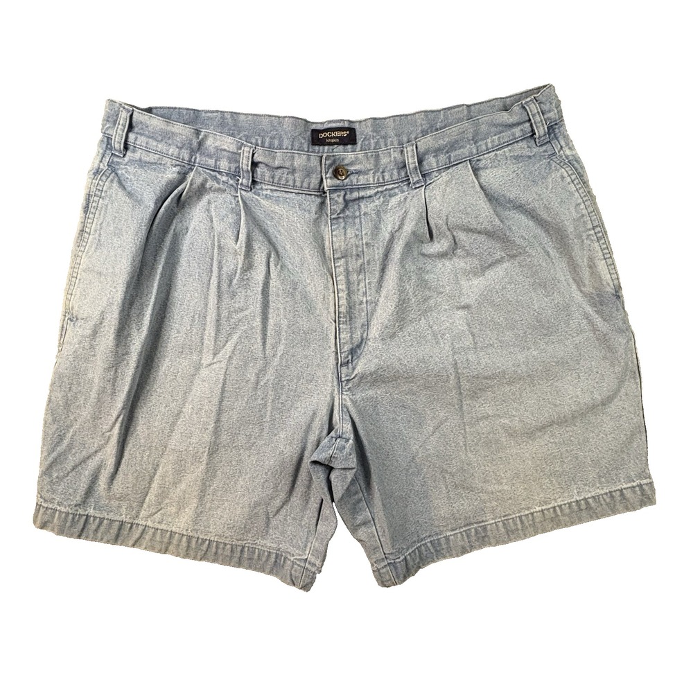 VTG Y2K Dockers Men's 40x7.5 Blue Light Wash Chambray Pleated Relaxed Fit Shorts